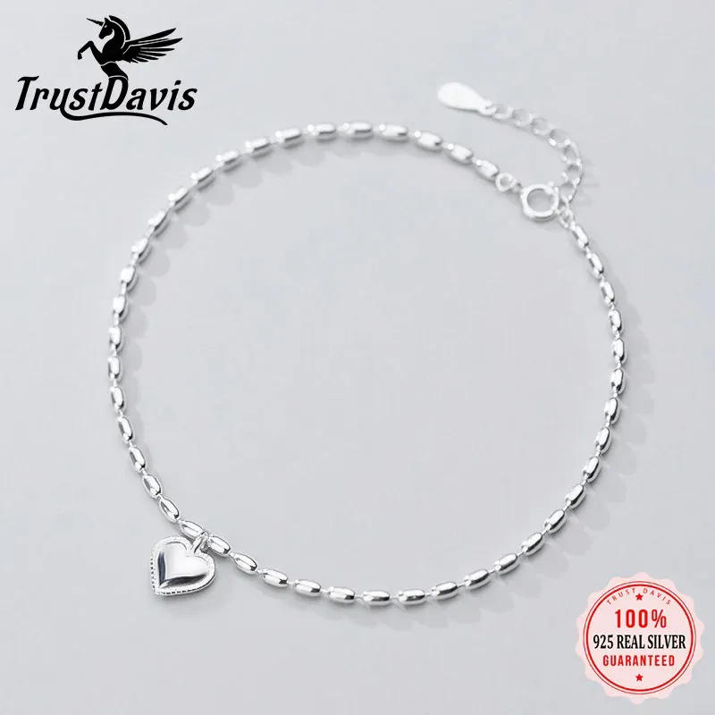 Anklets Trustdavis Real 925 Sterling Silver Fashion Women's Jewelry Sweet Heart Love love for Women Fine Silver 925 Jewelry DA800