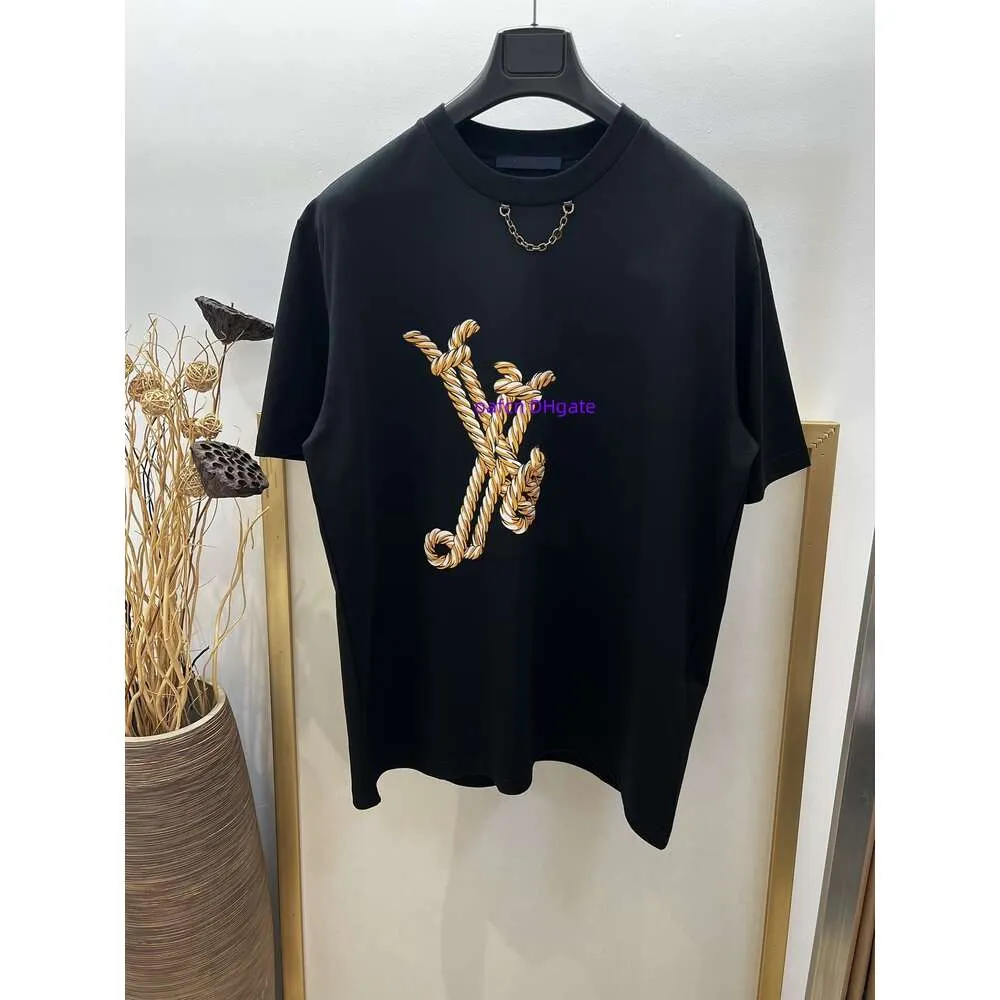 Herrskjorta Designer T-shirt Paris Street, Italien OS T-shirt andningsbar T-shirt Navigationsserie Fried Dough Tvists Rop Mirror Print Chain Half Sleeve T-Shirt 1110