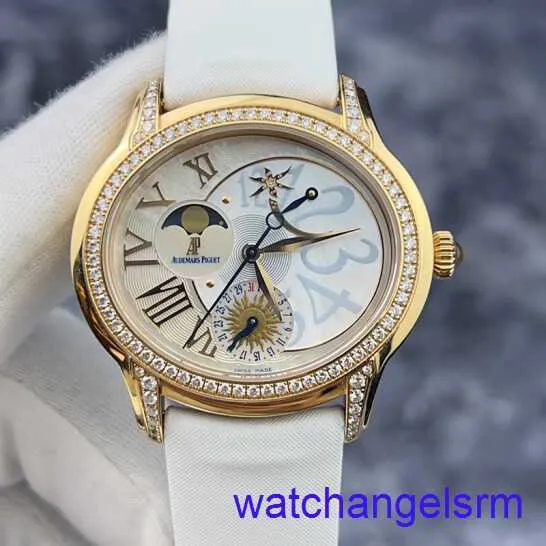 AP Wrist Watch Chronograph Millennium Series 77315or Original Diamond 18K Rose Gold Material White Fritillaria Dial Date Dynamic Storage Moon Fas Display What