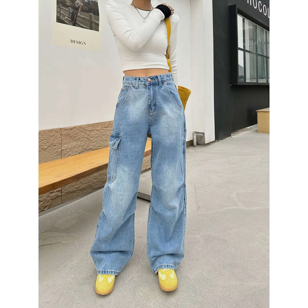 Spring New Workwear Design Sense High Waist Wide Leg Jeans for Women