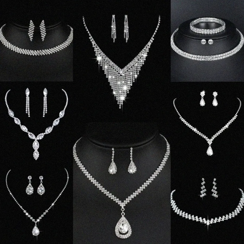 Wertvolle Labor Diamantschmuck Set Sterling Silber Hochzeit Halskette Ohrringe für Frauen Braut Engagement Schmuck Geschenk F5S9#