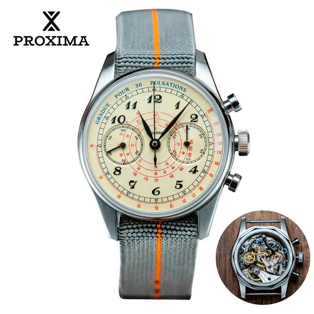 Montres Proxima PX1715 39 mm Men Chronograph Mécanique montre les bracelets Modifier le mouvement ST1902 Pilote Sapphire Crystal Racing Vintage Watch