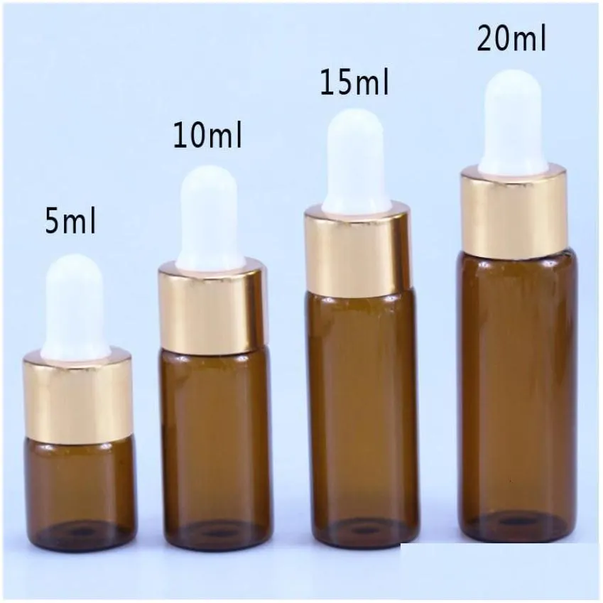 Perfume Bottle Per 50 Pieces/Batch 5Ml 10Ml 15Ml 20Ml Amber Glass Dropper With St Used For Cosmetic Essential Oil Drop Delivery Health Dh3Rk