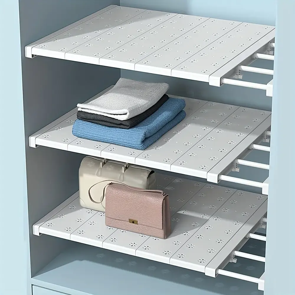 Хранение белых расширяемых разделителей Punchfree Выдвижные слои доски для хранения гардероба и общежития для ванной комнаты перегородки