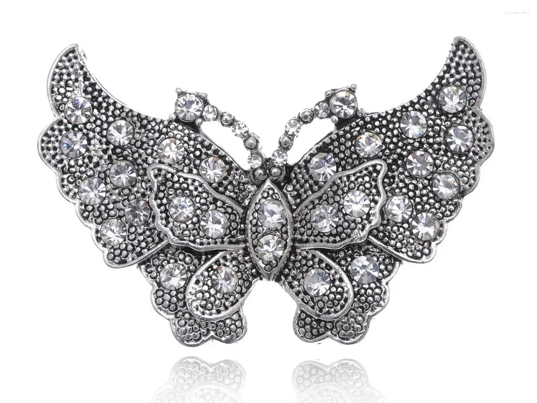 Broschen Vintage inspirieren silbry Ton Metall geschnitzt Kristall Strass Schmetterling Pin Brosche Brosche