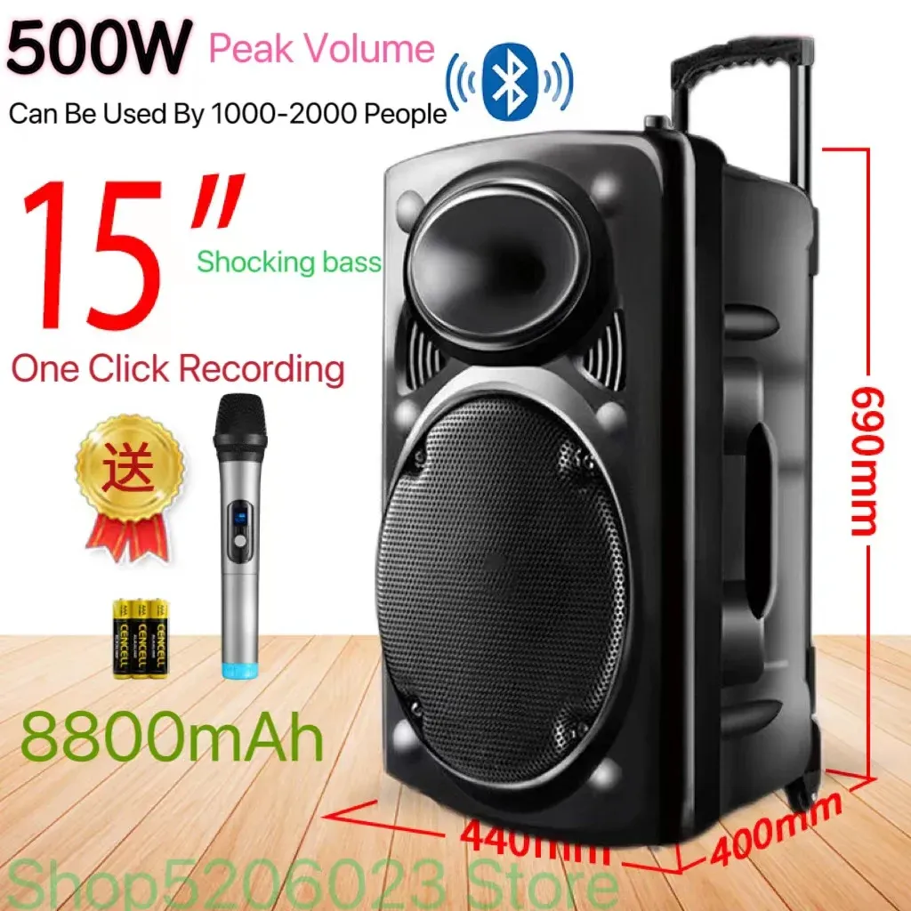 Haut-parleurs 15 pouces en haut-parleur Bluetooth sans fil extérieur HighVolume Portable Dance Subwoofer Highpower Mobile Karaoke Stereo haut-parleur