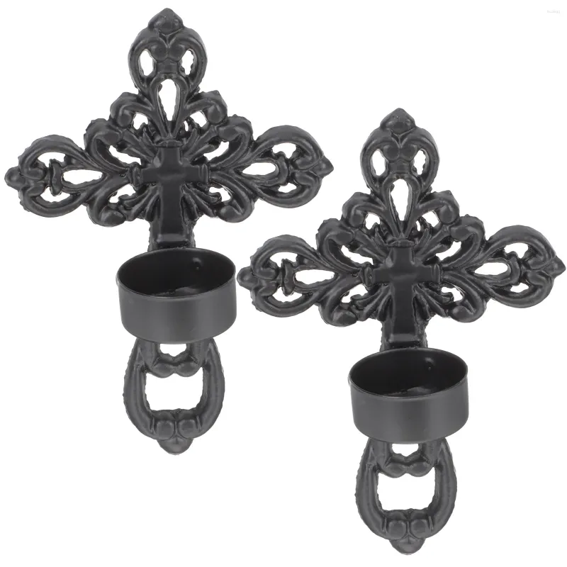 Kerzenhalter 2 PCs Kreuzstiche Metallhalter zum hängenden Teelicht Taper Basis dekoratives Eisen Schwarz