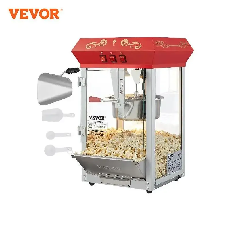 Makers VEVOR Commercial Popcorn Machine, 8/12 Oz Kettle, Countertop Popcorn Maker ,Theater Style Popper with 3Switch Control , Red