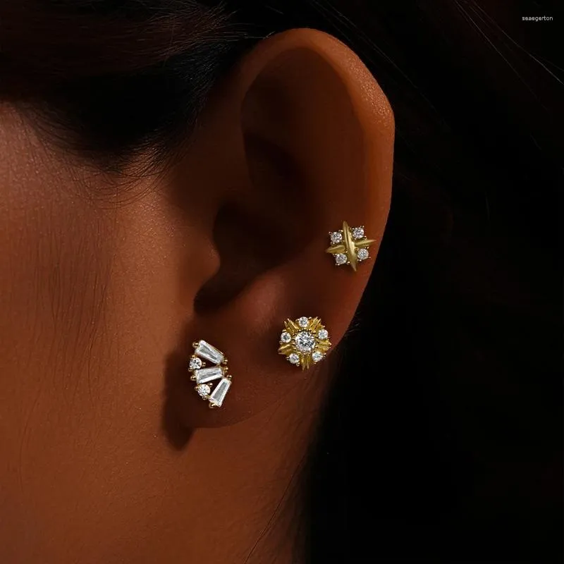 Stud Earrings CANNER 1Pcs Crucifix Zircon 925 Sterling Silver Delicate Small Flat Bottom Piercing Women'S Sweet Jewelry