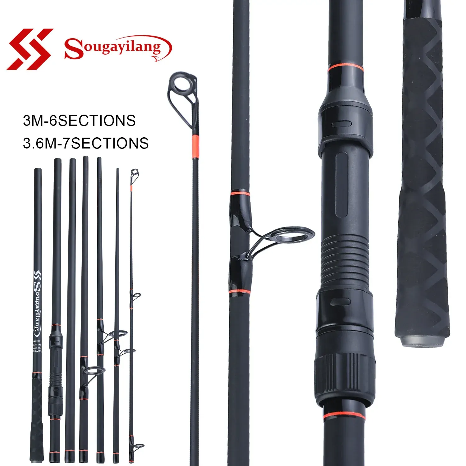 Accessoires Sougayilang 3.0m / 3,6m 6/7 sections Carpe Tail à pêche protable Fibre de carbone Rod de pêche de voyage Polaire à pêche à la pêche