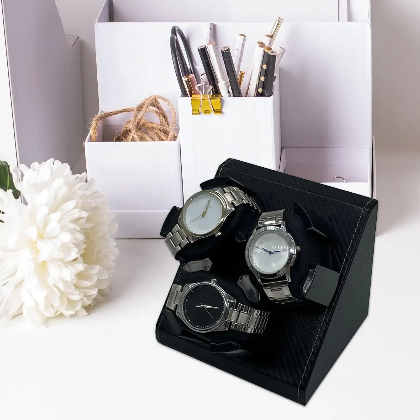 Caisses Watch Winder for Automatic Watch Carbon Fibre Style USB Organisateur de montée Horaire Motor Shaker Box Collecteur pour cadeaux Femme Hommes