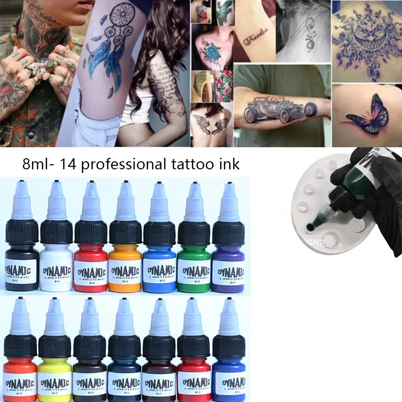 Inks 7/14Colors 8ml/Bottle Professional Tattoo Ink For Body Art Natural Plant Micropigmentation Pigment Permanent Tattoo Ink