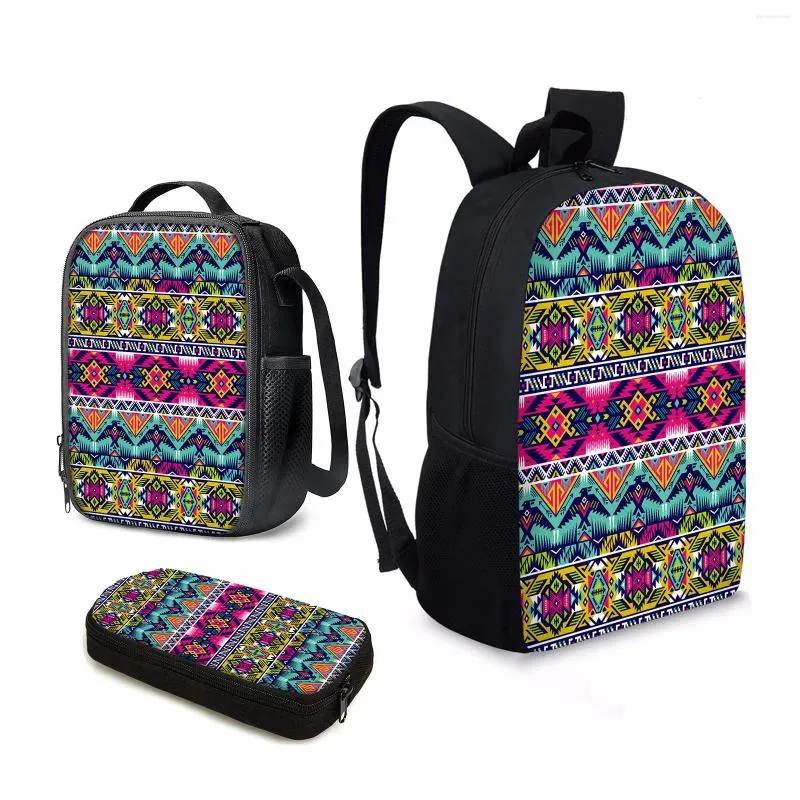 Borse per la scuola Yikeluo Strisce colorate Stampa geometrica 3pcs per bambini Backpack American Isolamento American Isolamento Borsa