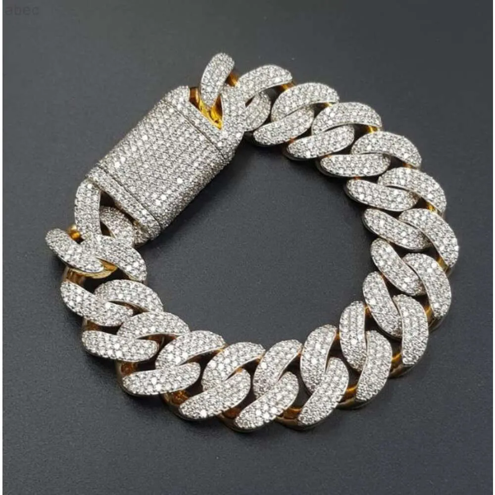 Bracelet cubain de Miami Sobanie 14K Bijoux hip hop lourd 18 mm Moisanite Diamond Baguette Cuban Link Chain