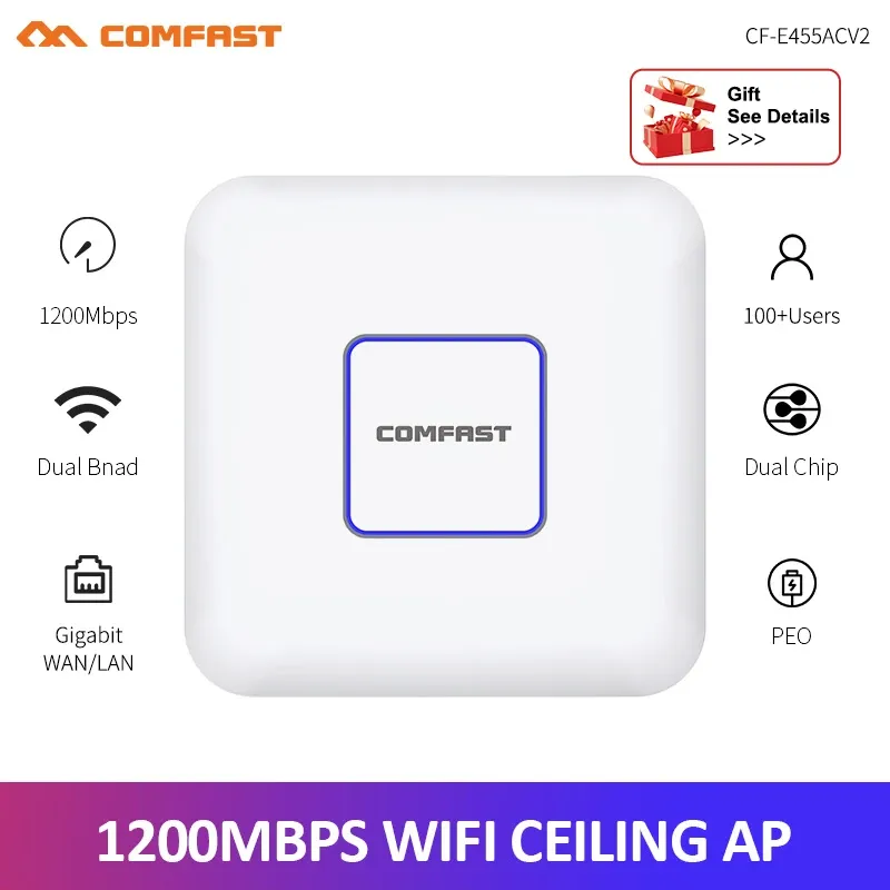 Roteadores comfast 1200mbps teto de banda dupla AP 2.4g5.8g Porta de gigabit Ponto de acesso interno 48V POE WiFi Router sem fio Mumimo