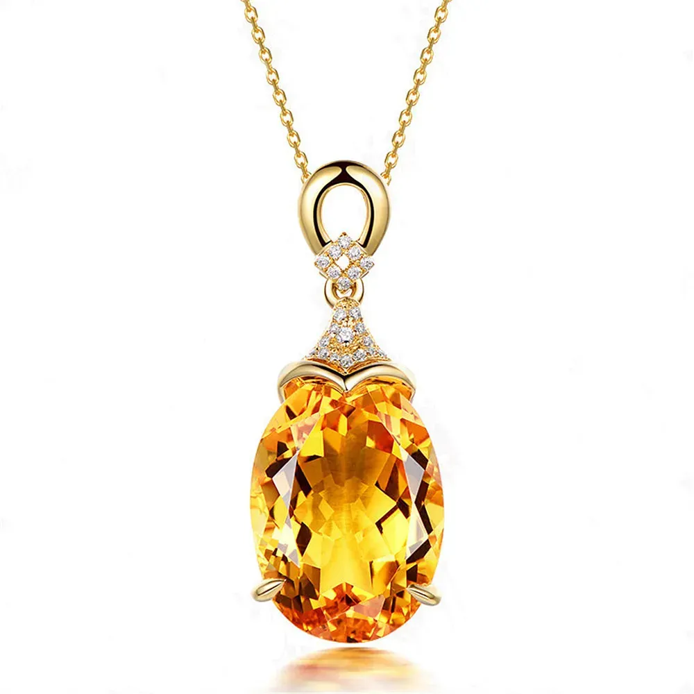 Necklaces Vintage Yellow Crystal Citrine gemstones diamonds Pendant necklaces for women 18k gold color choker jewelry party bijoux gifts