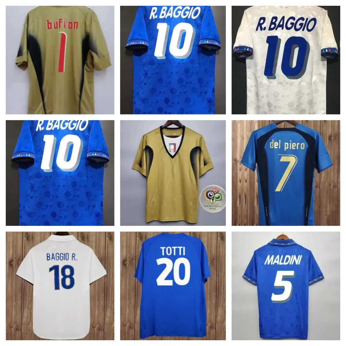 Retro Italy soccer jerseys TOTTI R.BAGGIO 1982 1986 1988 1990 1994 1996 1998 2000 2002 2004 2006 2012 football shirt italia uniform Goalkeeper BUFFON MALDINI DEL
