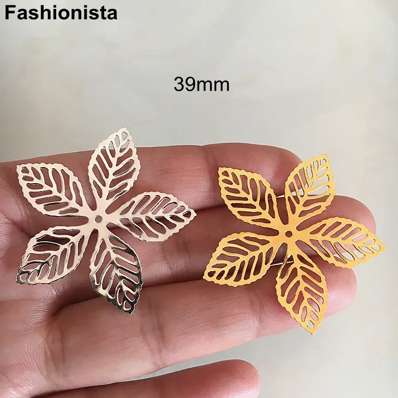 Components 50 pcs Leaves Petal Flower Bead Caps For Crafts Jewel DIY 39mm Gold Silvercolor Metal Filigree Flowers Ornament F