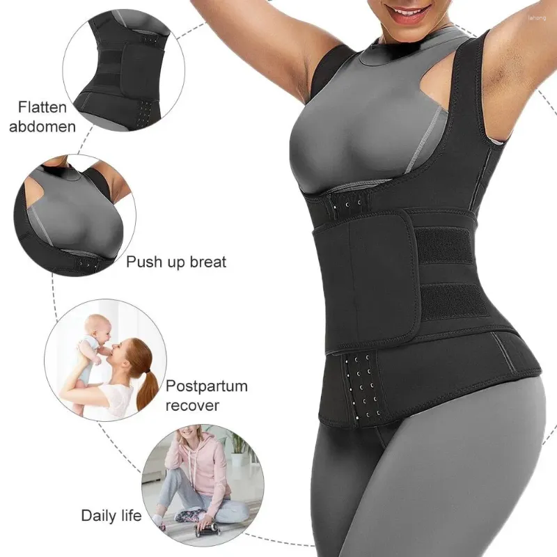 Waist Support Trainer Vest Slimming Corset For Weight Loss Body Shaper Sauna Suit Girdle Shapewear Women Black