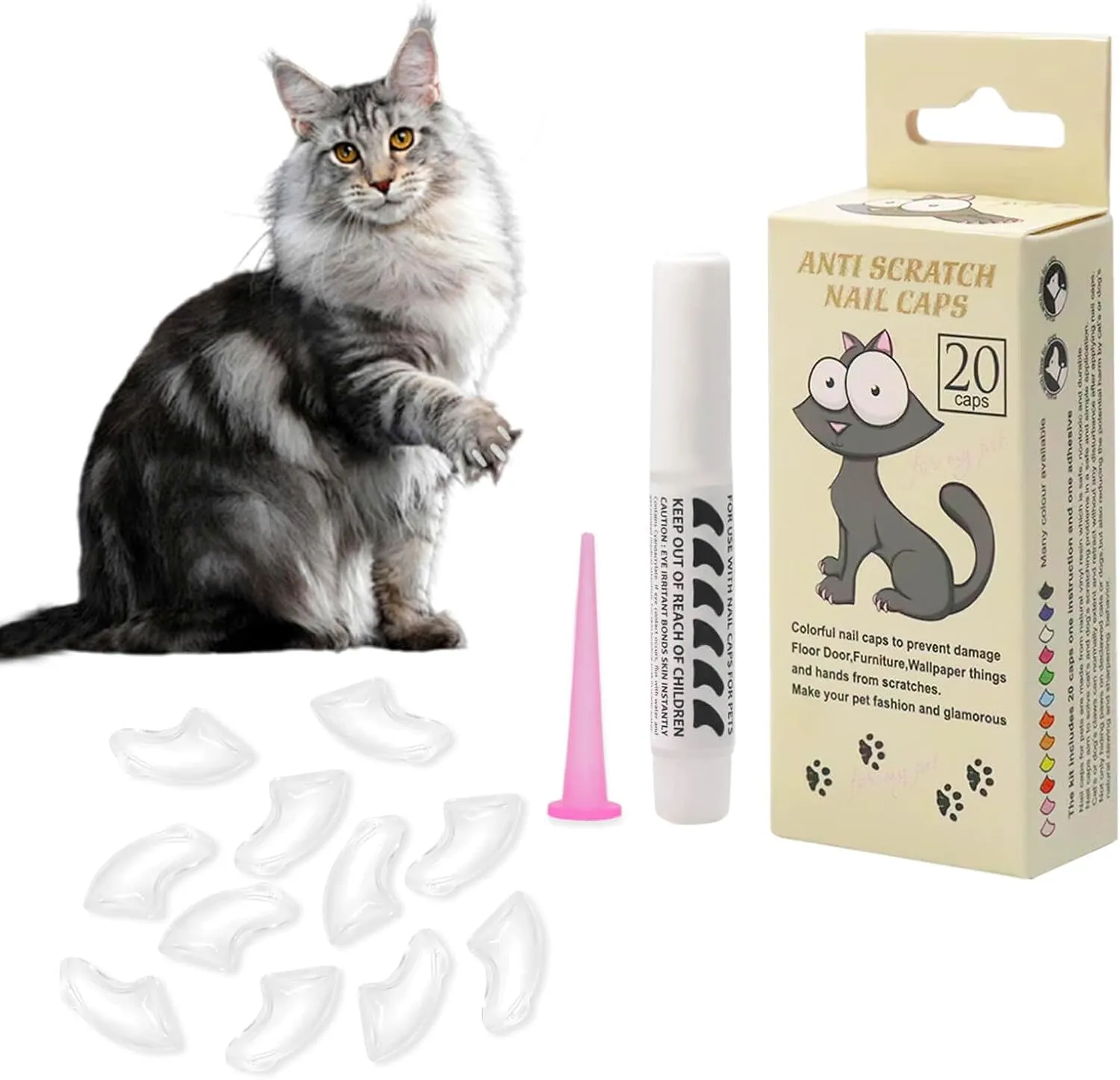 Lot Of 40 Clear PVC Nail Caps For Cats & Kittens - Extra Small (XS) Size, Soft Paws Style