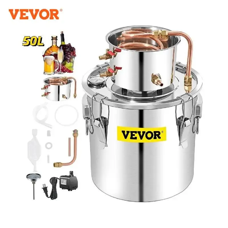 Máquinas vevor 50l lua luar ainda destilador de álcool com bomba de água Stainless Copper Diy Home Brew Etanol Wine Oil Essential Brewing Kit