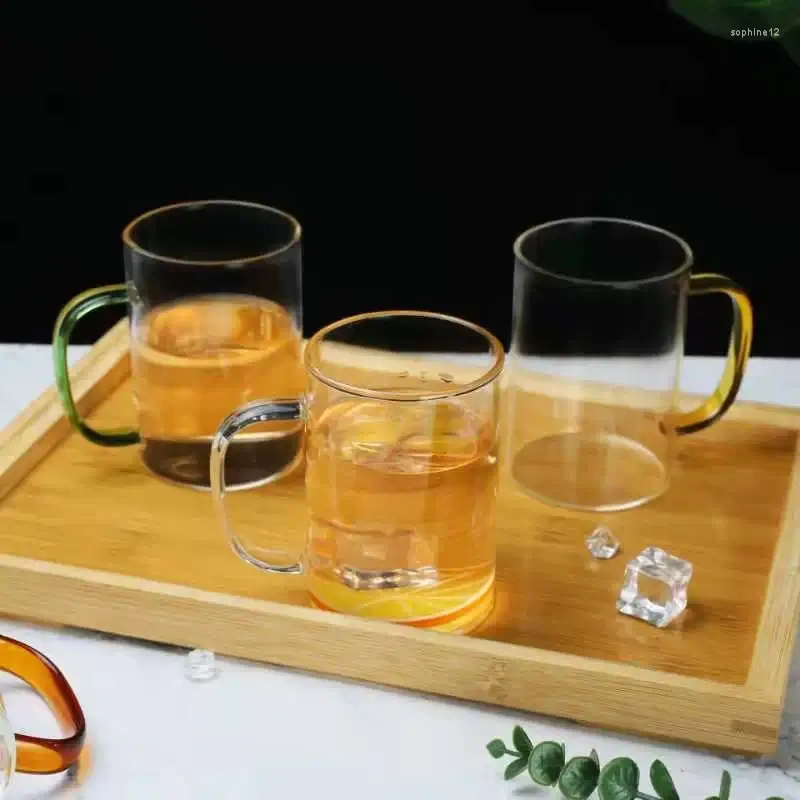 Verres à vin haut borosilicate verre eau tasse jus de bois de bois the thermous tasses d'isolation avec handle comptoir ustensiles de consommation d'alcool