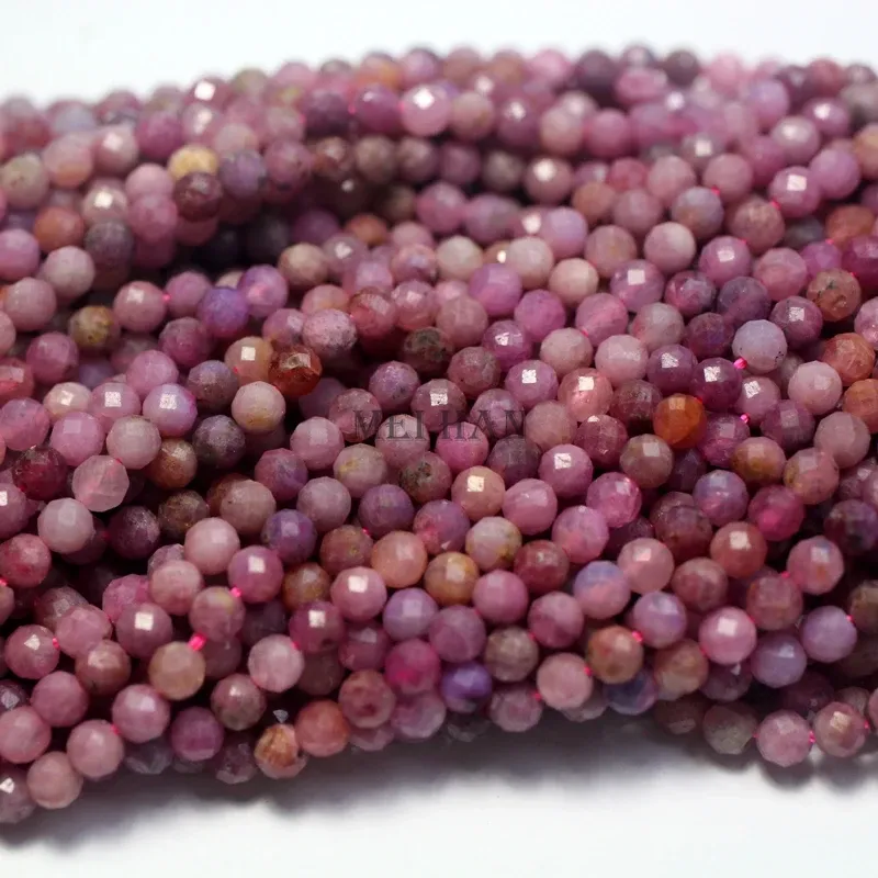 Strands Meihan Naturalne 4 mm rubinowe fasetowe okrągłe luźne koraliki do biżuterii, tworząc design bransoletka naszyjnika