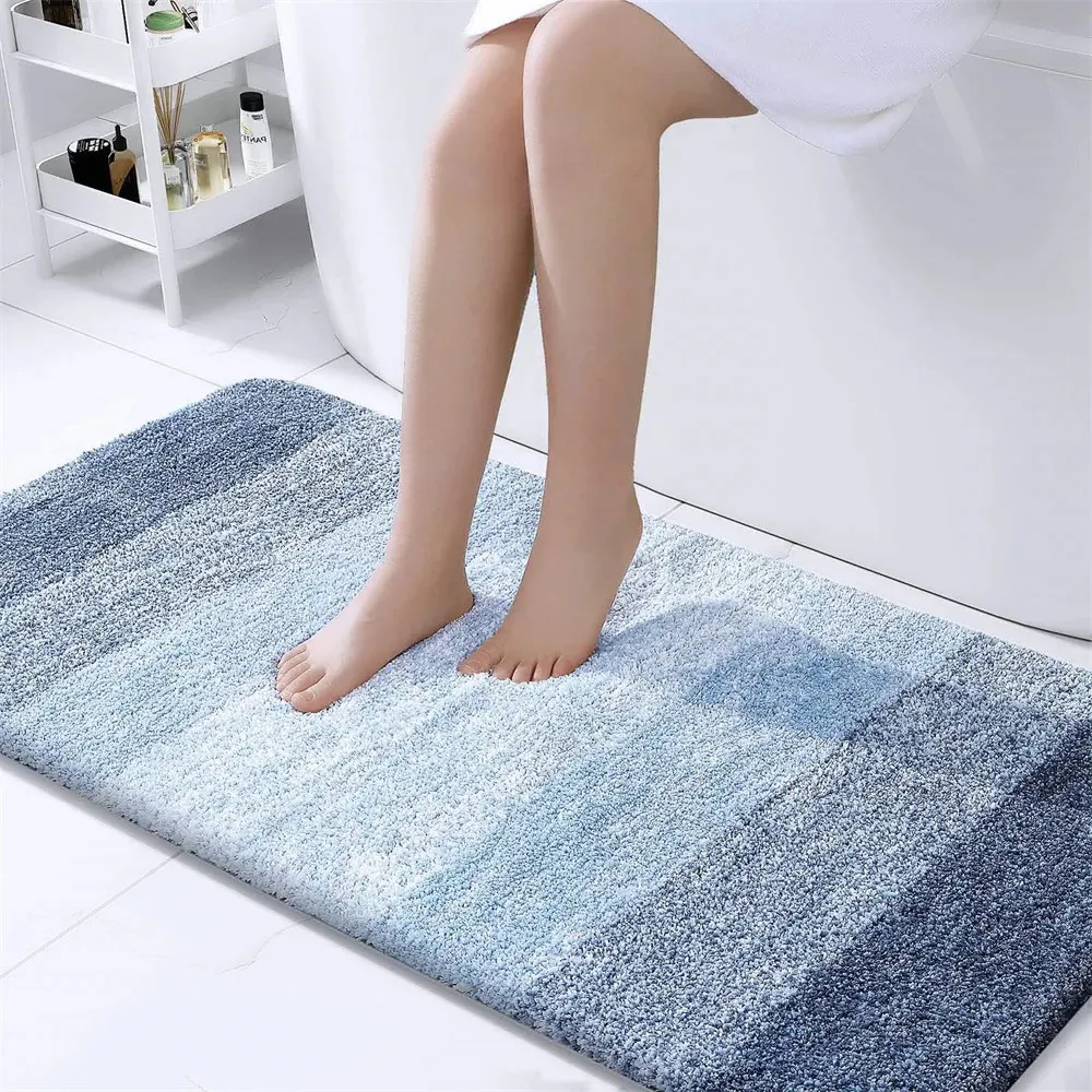 Olanly Shaggy Bath Mat Microfiber Super Absourbent Bathroom Shower Rug Non-Slip Soft Shower Mats Floush Carpet Foot Wash Mat 240419