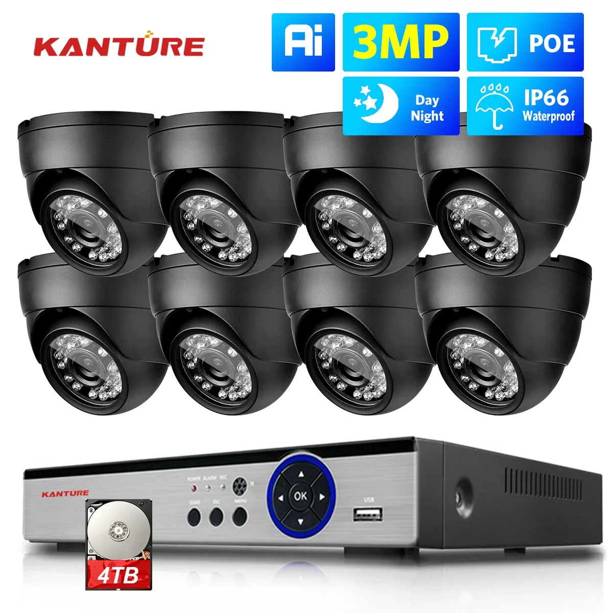 レンズカンチュール8CH 4K CCTVカメラシステム3MP AIヒト検知