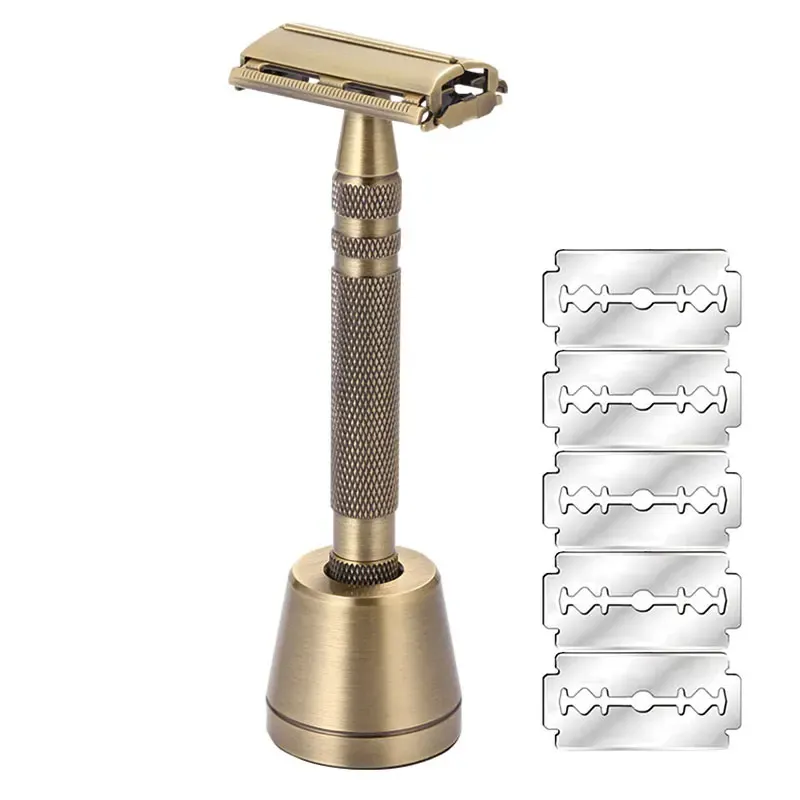 Blades Butterfly Open Safety Razor for Men Safety Razor with 5 Blades Fits All Double Edge Razor Blades