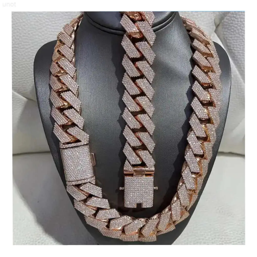 Hip Hop Rapper Cuban Chain 925 Silver 25mm Wide 4 Rows Vvs Moissanite Full Iced Out Cuban Link Chain Necklace