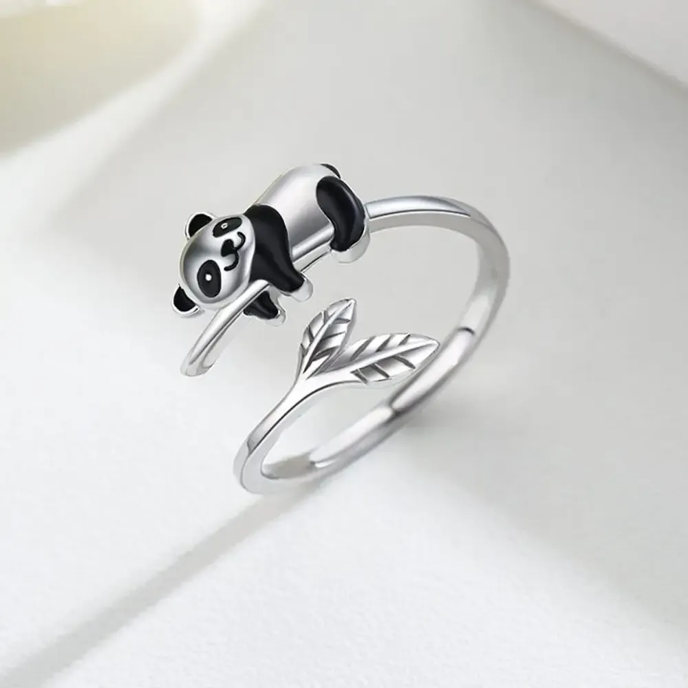 Band Harong Creative New Trend Life Söt Panda Bamboo Ring Animal Open Rings for Girl Women Men Party Jewelry Gift