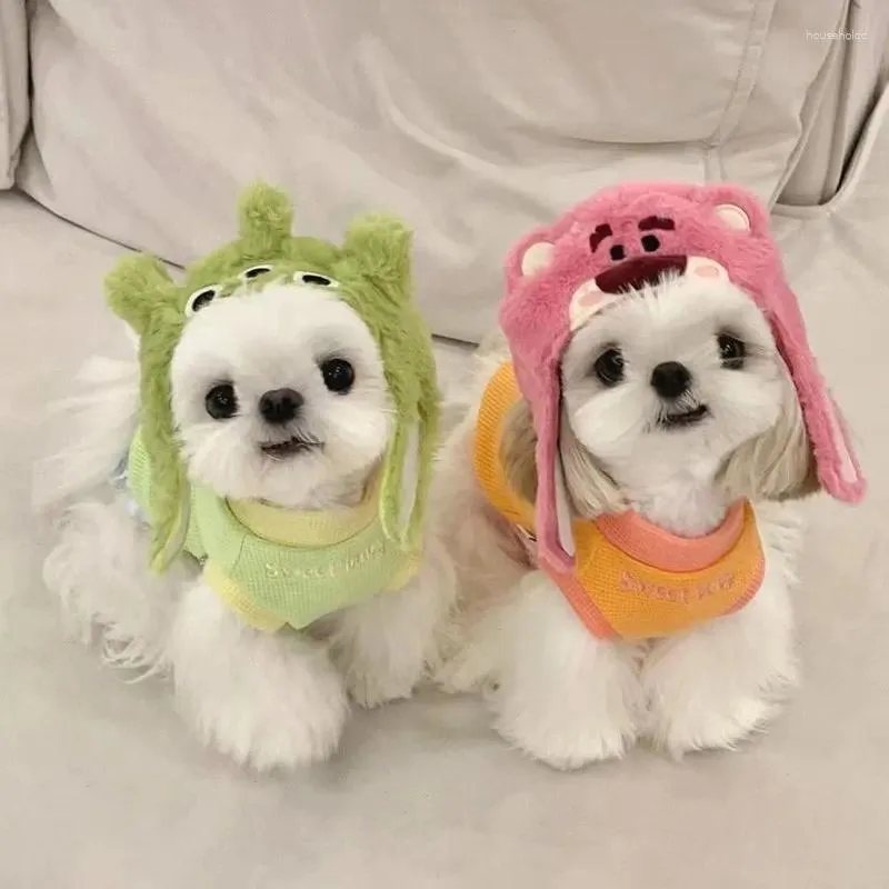 Vêtements pour chiens en peluche pour animaux de compagnie mignon carton ours chiens cap pour petit produit yorkshire terrier câlins accessoires