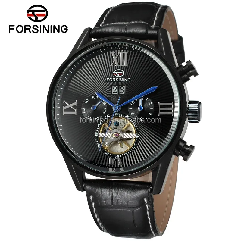 Zegarki Fosining Mod Fashion Casual Tourbillon Tydzień Miesiąc Mechaniczny zegarek Automatyczne kręte sportowe zegar zegarowy