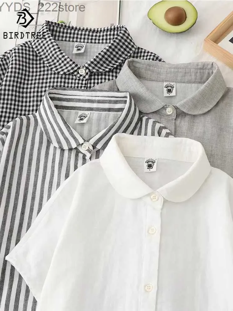 Camisas masculinas Verão Camisa de algodão dupla de camada dupla fina
