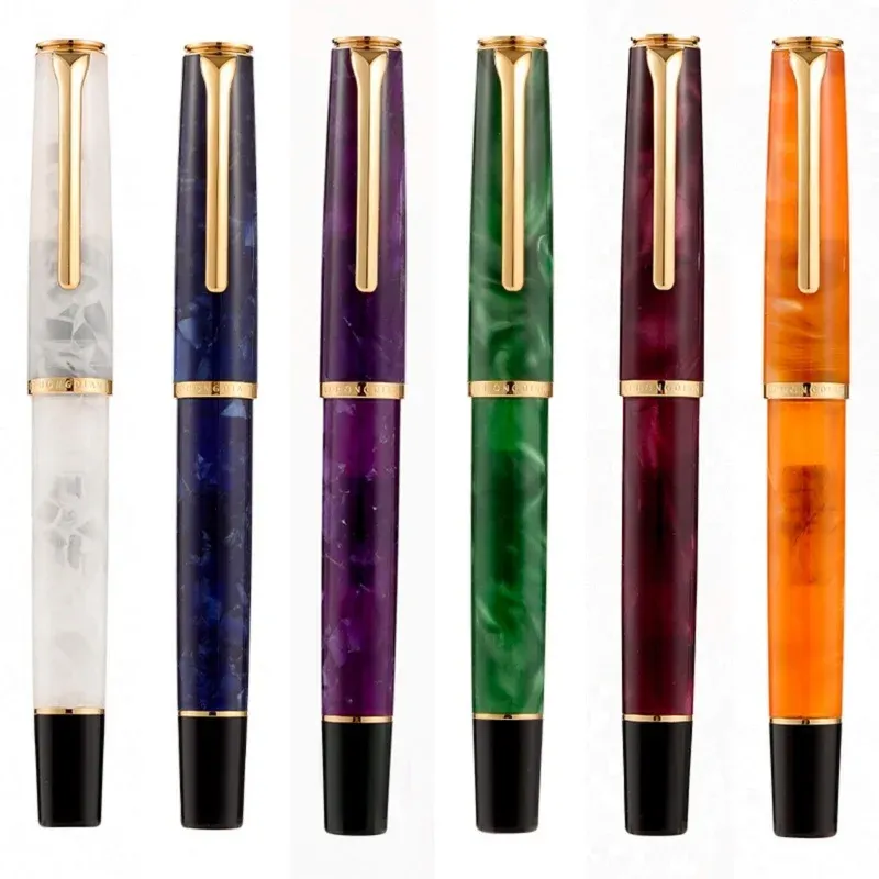 Pens Beautiful New Style Hongdian N12 Piston Fountain Pen Extra Fine/Fine Nib Acrylic Resin Writing Stationery Gift Pen 6 Colors