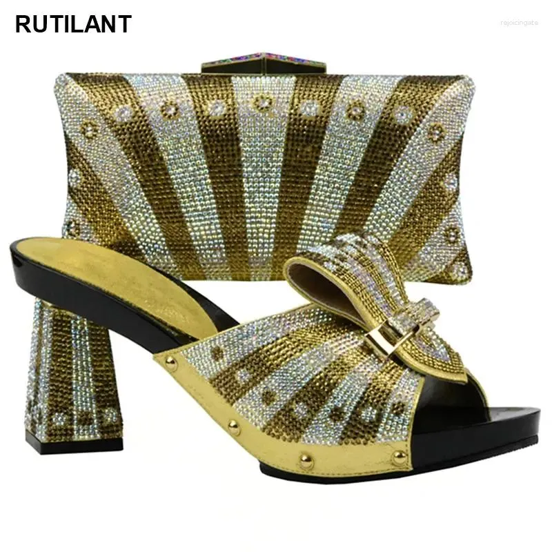 Dress Shoes Shoe And Bag Set African Sets 2024 Fashion Gold Color Ladies Matching For Women Italian