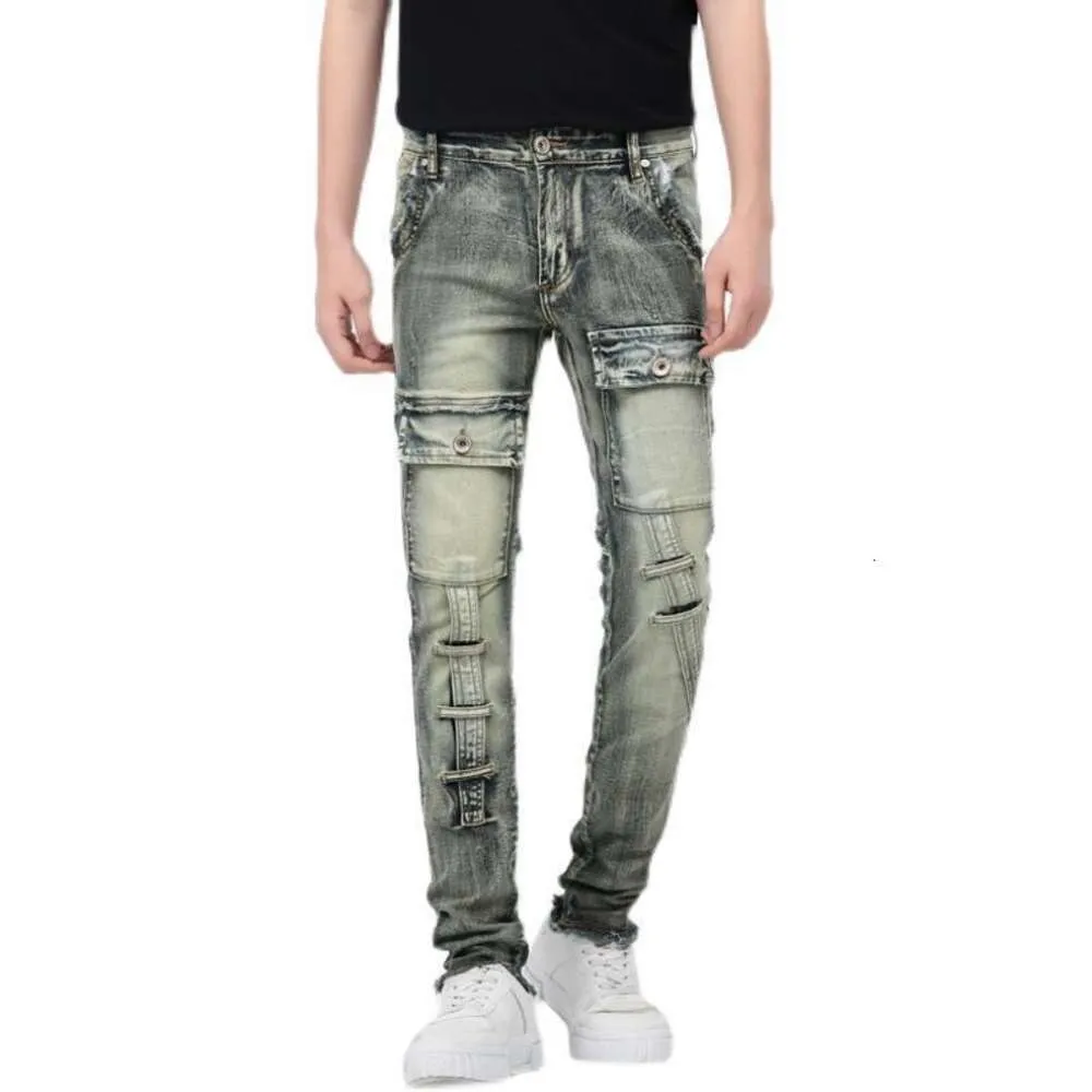 Elastic Jeans, Men's Trend Slim Fit, Spring and Autumn Motorcycle Riding Pants, Trendy Brand Workwear Pants, Men's