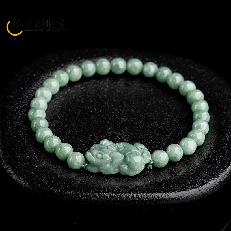Stränge natürlicher eine Ware Jadeit tiefe Bohnengrün Pixiu Handschnur elastische Jade -Perlenarmband Männer und Frauen Mode Charme Schmuck Schmuck