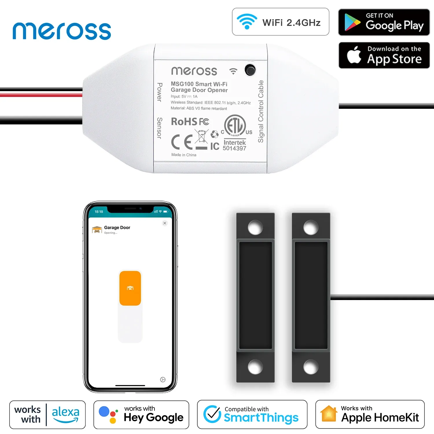 Kontroll MEROSS HOMEKIT SMART WIFI GARAGE DOOR OUTER WiFi Sensorer Controller Remote Control Support Alexa Google Assistant SmartThings