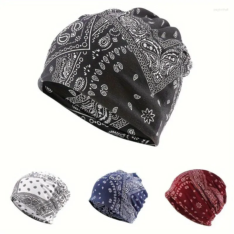 Baskar Cashew Flower Printed Beanies Scarf Hat Dual-användar Skallies Spring Autumn For Women Män Vindsäker öronskydd Staplade mössor