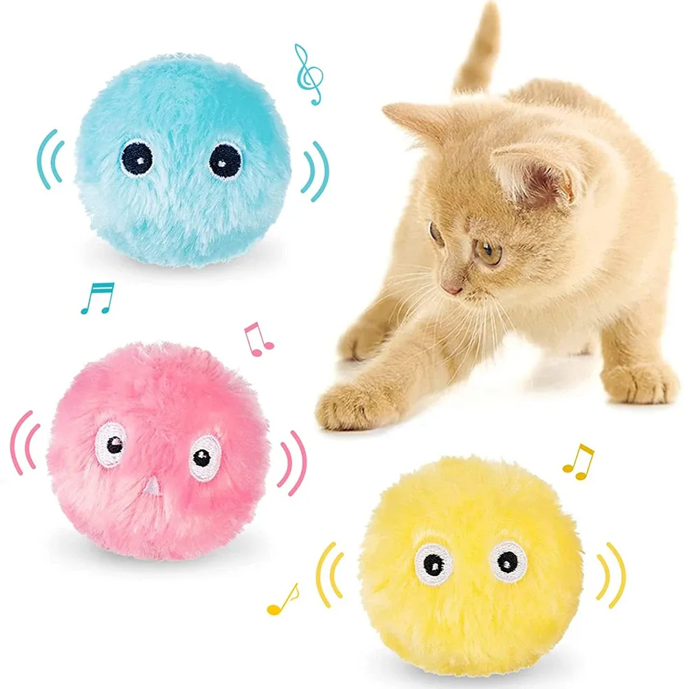 Toys Smart Fluffy Plush Cat Ball Toys Interactive Chirping Balls Cat Kicker Toys 3 Lifelike Animal Sounds Fun Kitty Kitten Toys