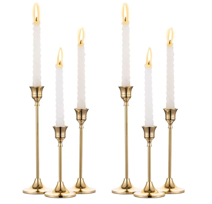 Bougeoirs Bougies Piliers Mariage Lot De 3 Bougeoirs En Métal Argenté - Hauteurs 24, 26 Et 33 Cm Pour Bougies Piliers - Décoration Luxueuse