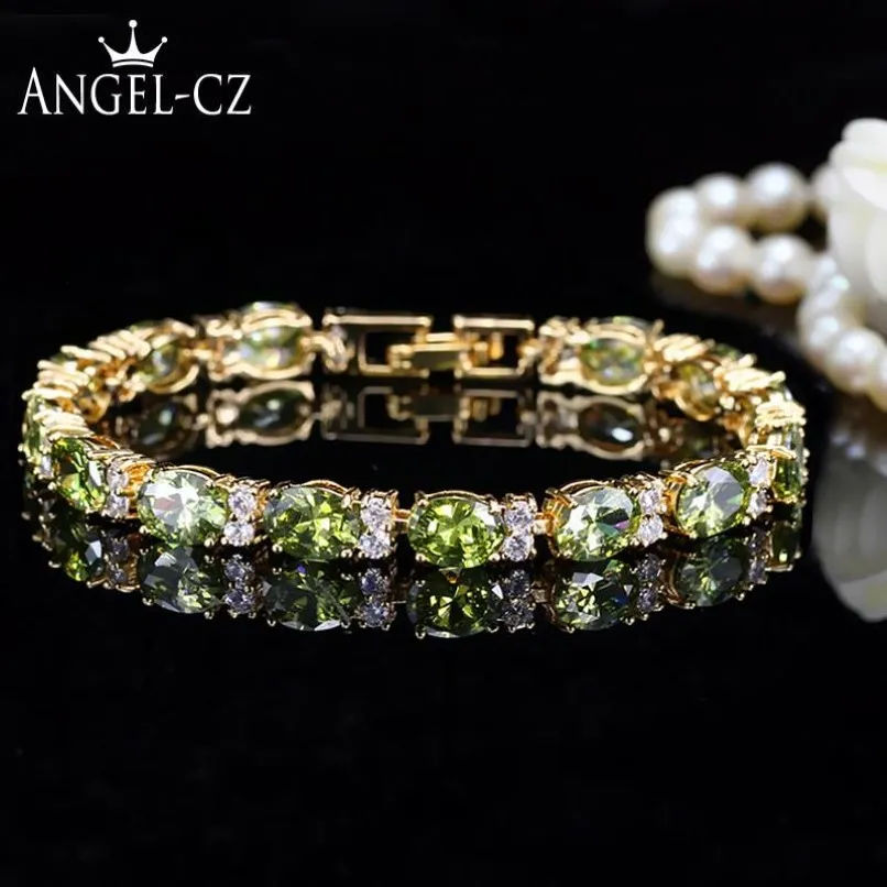 Gioielli Dubai Gioro Giollo Gioro Ovalo Ovalo Oliva Verde Crystal Connect Bling Cz Classi Bracciale Bracciale per donne AB079 Link Chai291t