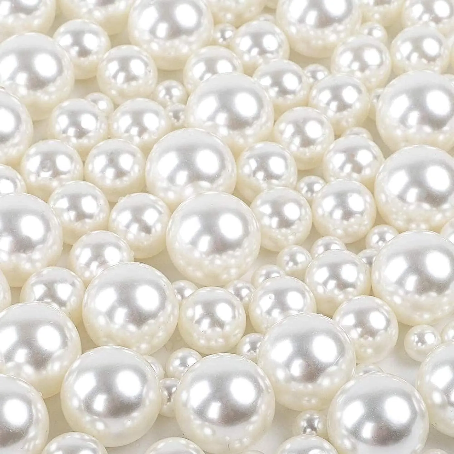 150pcs Pearls for Crafts No Holes, Vase Filler Artificial Plastic Ivory Pearl Beads for Table Scatter, Wedding, Birthday Party, Home Decoration(8mm, 14mm, 20mm)