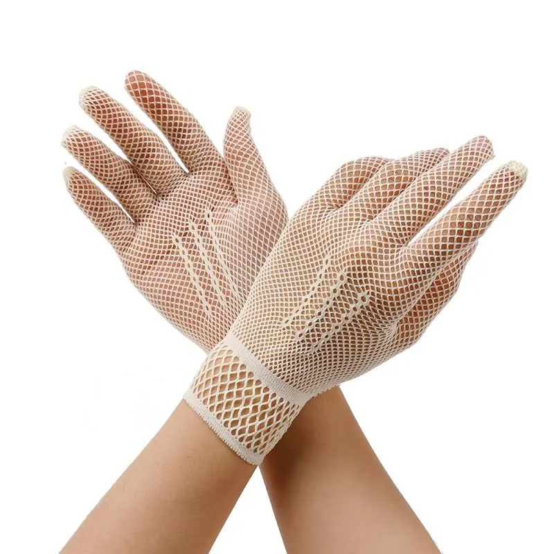 Women Black White Summer Driving Gloves Mesh Fishnet Gloves Lace Mittens Full Finger Girls Lace Fashion Mitten