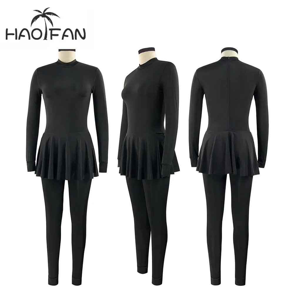 Odzież Haofan Black Swimming Suit for Burkinis Musułmańskie Kobiety Swimpit Swimpit Long Rękaw Arabic Turkey Pakistani Islamski Arabic Swim