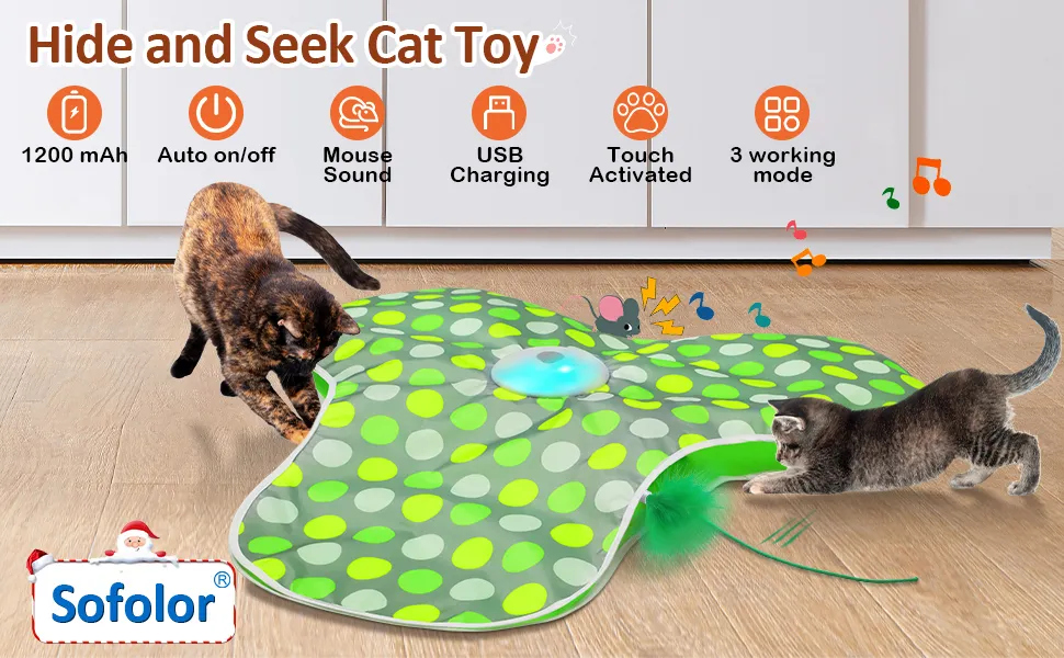 Cat Toys Interactive Rechargeable Interactive Cat Toy With Moving Feather - Automatic Hide & Seek Game With Chime Cat Toys For Bored Indoor Adult Cats