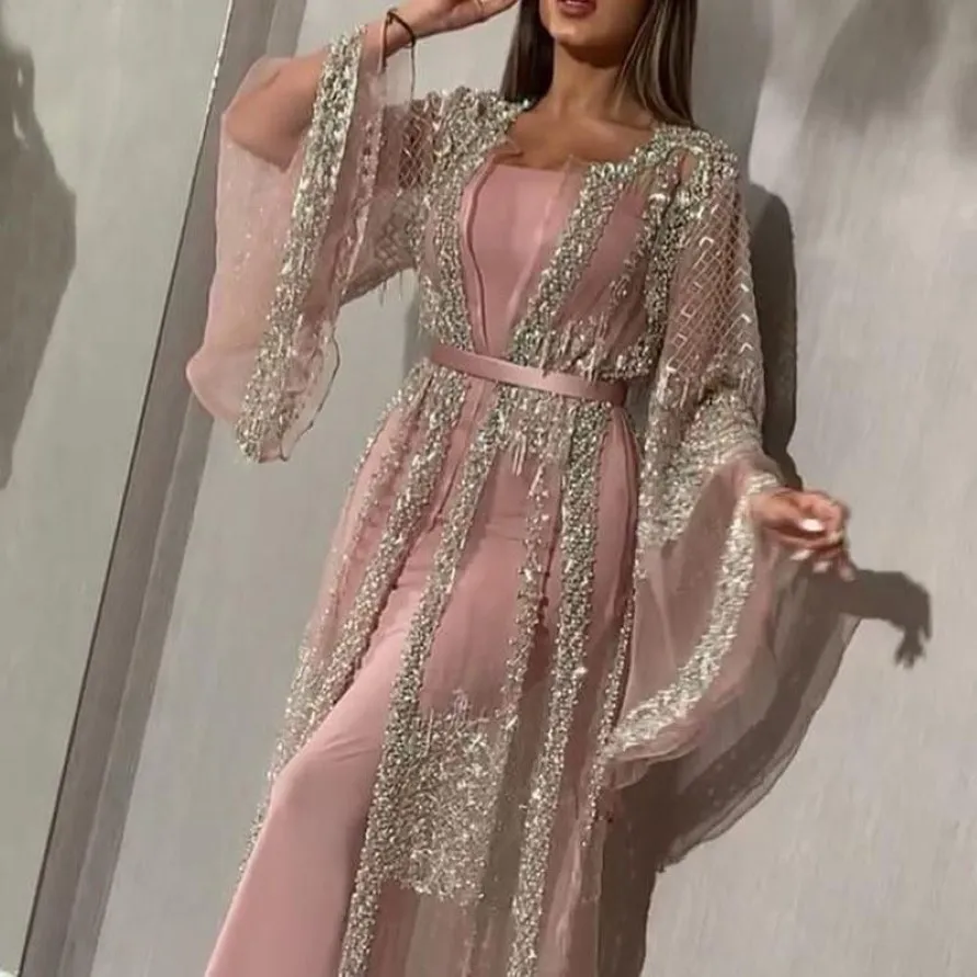 Ethnische Kleidung Abaya Dubai Muslim Kleid Luxus Hochschicht Pailletten Stickerei Spitze Ramadan Kaftan Islam Kimono Frauen Schwarz Maxi 20275d