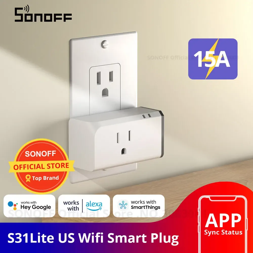 Plugs Sonoff S31 Lite US 15A Mini Smart Wifi Socket Wireless Smart Switch Plug App Control Anywhere Works with Alexa Google Home IFTTT